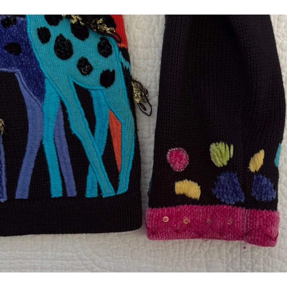 Vintage BEREK Giraffe Cardigan Sweater Women Size S Multi Stretch Knit Beaded - Picture 5 of 7